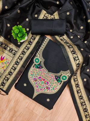 black zari woven silk blend silk dress material 2