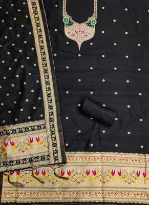 black zari woven silk blend silk dress material 3