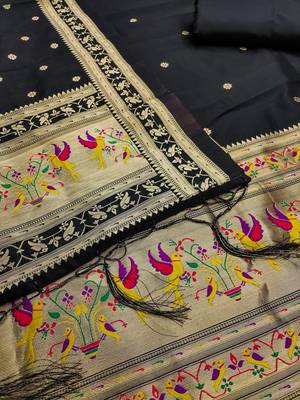 black zari woven silk blend silk dress material 4