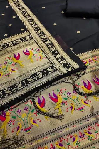 black zari woven silk blend silk dress material