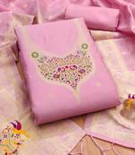 baby pink zari woven silk blend silk dress material