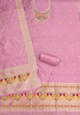 baby pink zari woven silk blend silk dress material 3