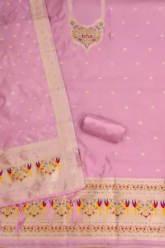 baby pink zari woven silk blend silk dress material