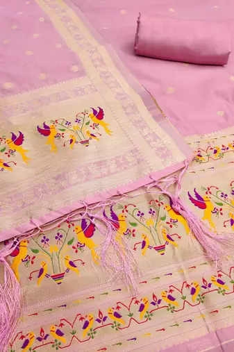 baby pink zari woven silk blend silk dress material