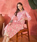 Floral printed v-neck straight kurta