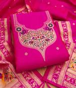 pink zari woven silk blend silk dress material
