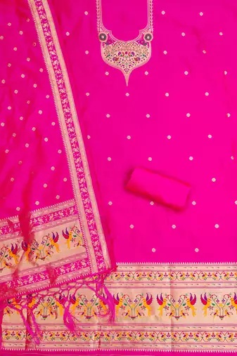 pink zari woven silk blend silk dress material