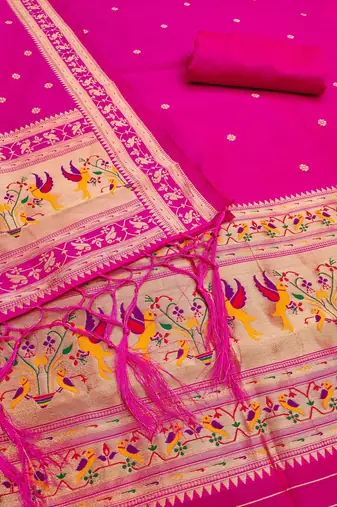 pink zari woven silk blend silk dress material