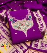purple zari woven silk blend silk dress material