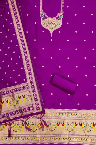 purple zari woven silk blend silk dress material