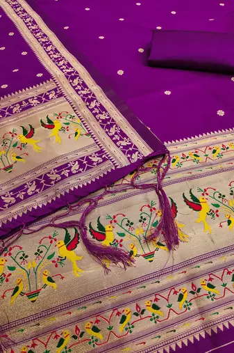 purple zari woven silk blend silk dress material