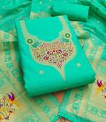 sea green zari woven silk blend silk dress material