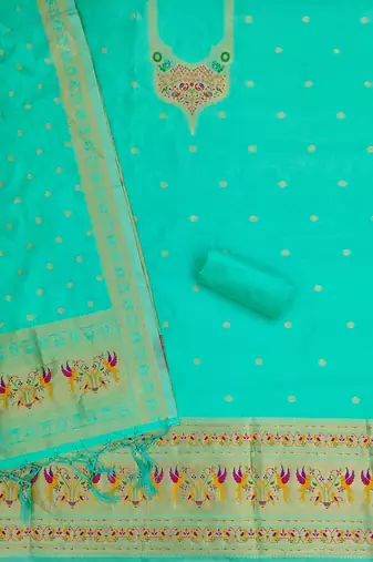 sea green zari woven silk blend silk dress material