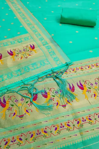 sea green zari woven silk blend silk dress material