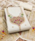 white zari woven silk blend silk dress material