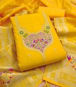 yellow zari woven silk blend silk dress material