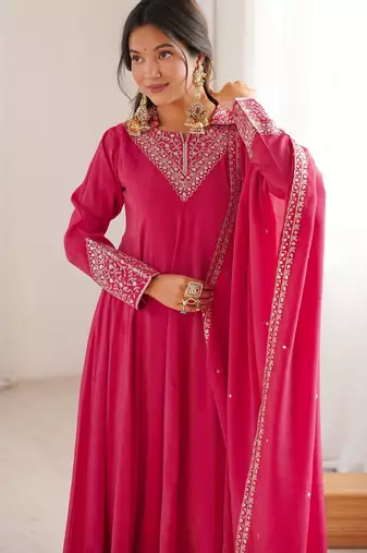 Elegant Pink Embroidered Anarkali Suit with Dupatta