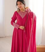 Elegant Pink Embroidered Anarkali Suit with Dupatta