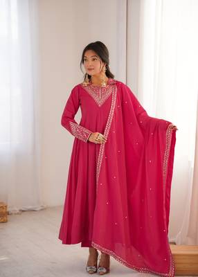 Elegant Pink Embroidered Anarkali Suit with Dupatta 3