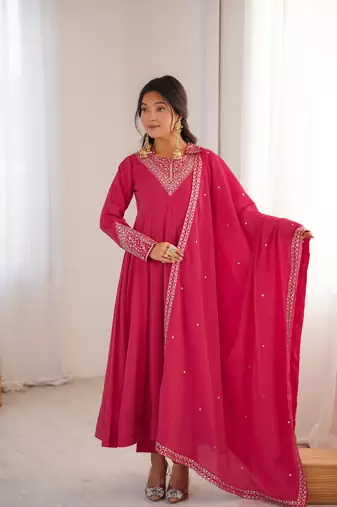 Elegant Pink Embroidered Anarkali Suit with Dupatta