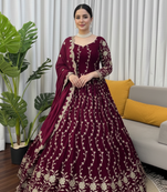 Wine embroidered fendy silk anarkali set