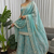 Sky blue embroidered fendy silk kurta palazzo set