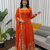 Orange embroidered fendy silk anarkali set