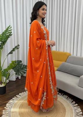 Orange embroidered fendy silk anarkali set 4