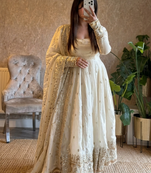 White embroidered fendy silk anarkali set