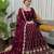 Wine embroidered fendy silk anarkali set