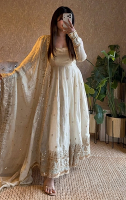White embroidered fendy silk anarkali set 2