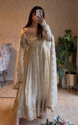White embroidered fendy silk anarkali set 3