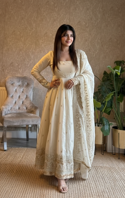 White embroidered fendy silk anarkali set 4