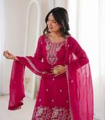 Royal Dark Pink Festive Wear Suit with Heavy Neck Embroidery