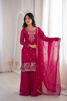 Royal Dark Pink Festive Wear Suit with Heavy Neck Embroidery 2