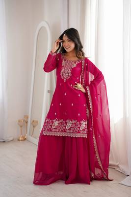 Royal Dark Pink Festive Wear Suit with Heavy Neck Embroidery 3