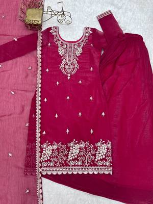 Royal Dark Pink Festive Wear Suit with Heavy Neck Embroidery 5