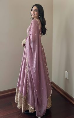Mauve embroidered fendy silk anarkali set 4