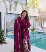 Wine embroidered rangoli crush anarkali set