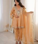 Chiku embroidery & mirror work fendy silk kurta set