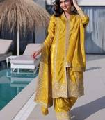 Yellow zari & sequins embroidery kurta set