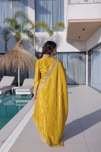 Yellow zari & sequins embroidery kurta set