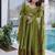 Green mirror lace work mul chanderi kurta set