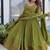 Green mirror lace work mul chanderi kurta set