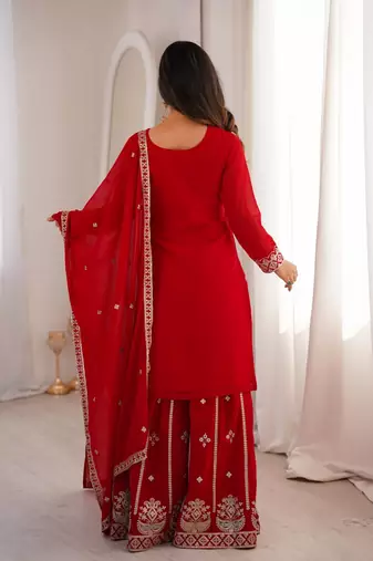 Women s ready to wear sharara suit set in pure fox georgette
