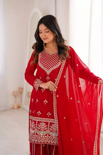 Women s ready to wear sharara suit set in pure fox georgette