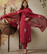 Elegant chanderi silk kurta pant set with embroidered dupattaethnic wear for women