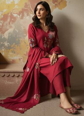 Elegant chanderi silk kurta pant set with embroidered dupattaethnic wear for women 2