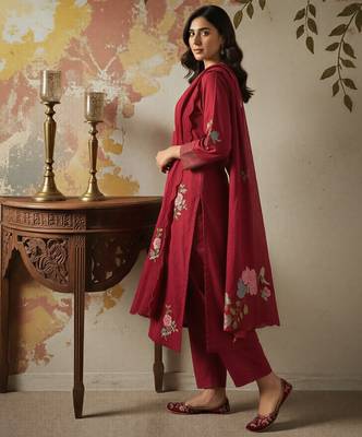 Elegant chanderi silk kurta pant set with embroidered dupattaethnic wear for women 3