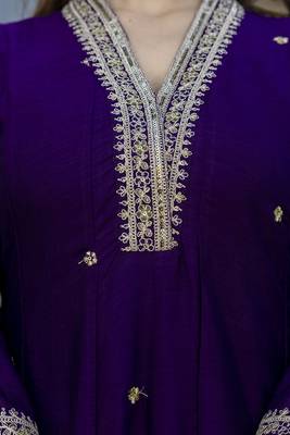 Anarkali kurta set in vichitra silk with embroiderykurti pant dupatta set for women 3